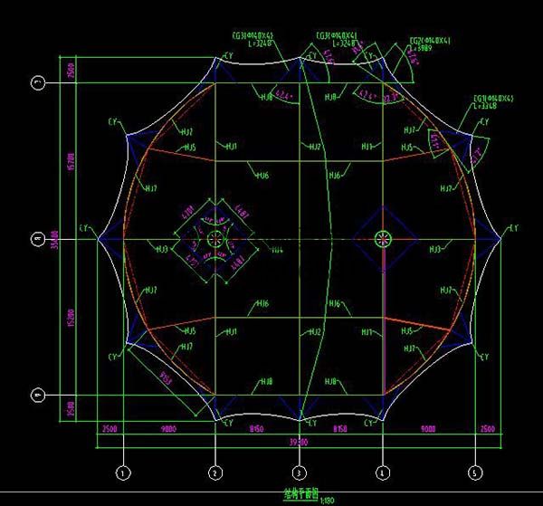 新郑中兴广场膜结构景观设计结构平面图