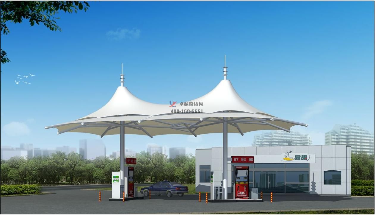 阳泉市周边膜结构加油站顶棚、罩棚设计施工案例