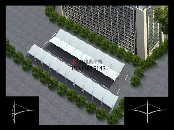 五峰膜结构停车棚【雨棚遮阳棚生产安装】