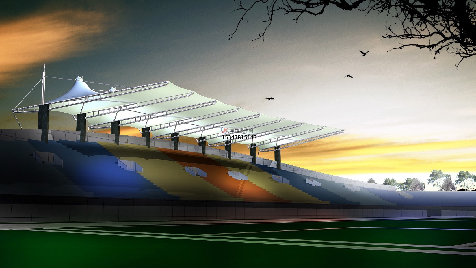禹州体育公园膜结构【看台雨棚】门球场案例