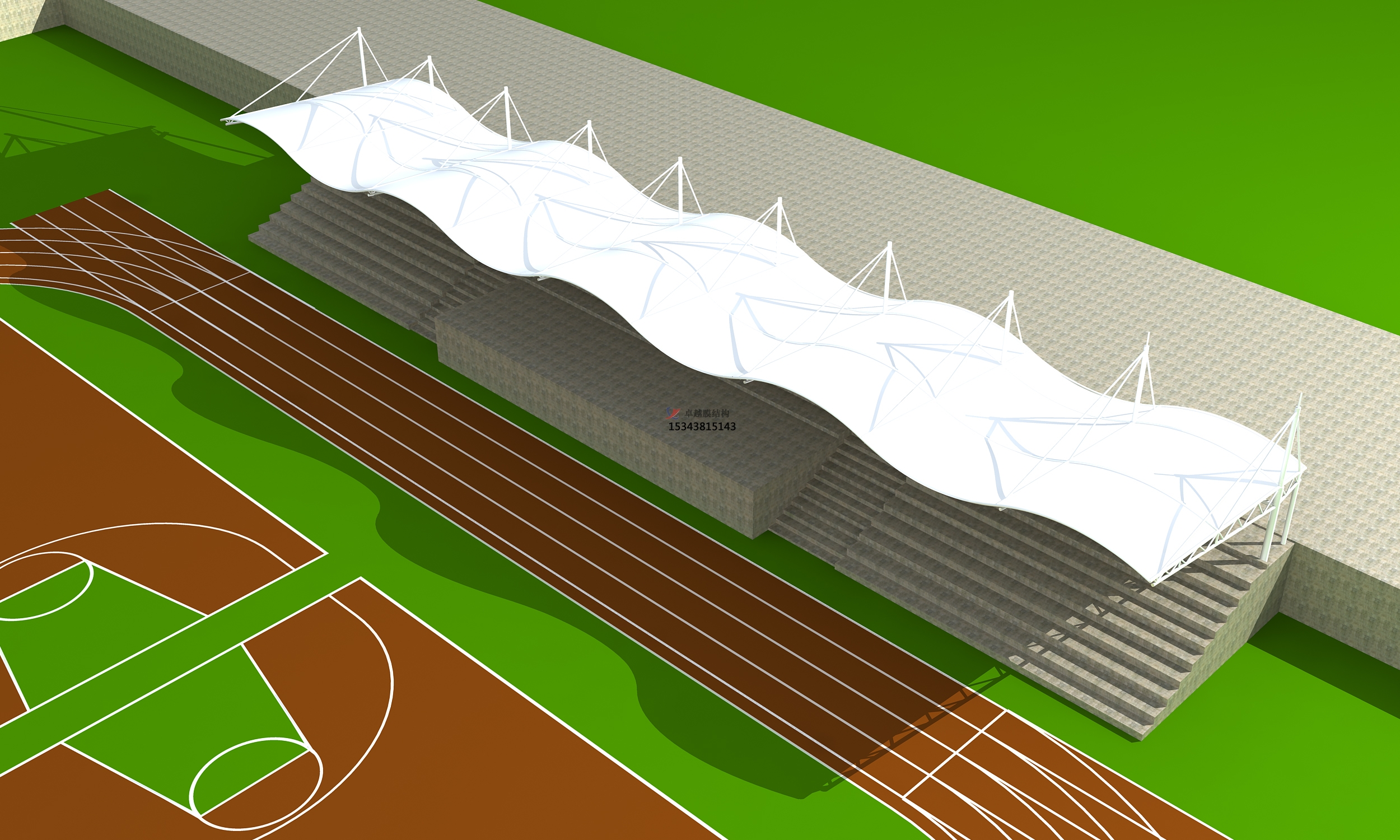 临猗体育公园膜结构【看台雨棚】门球场案例