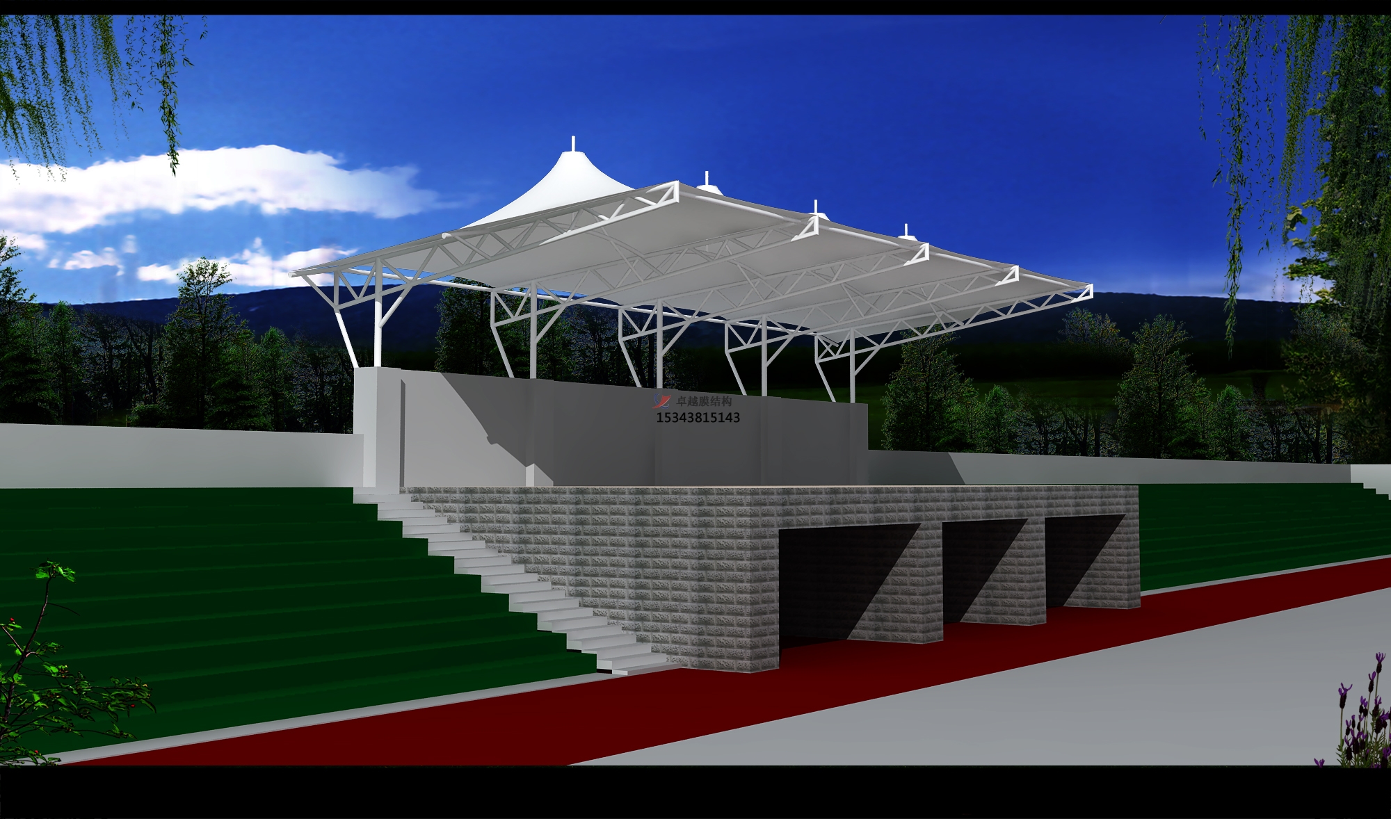 绛县体育公园膜结构【看台雨棚】门球场案例
