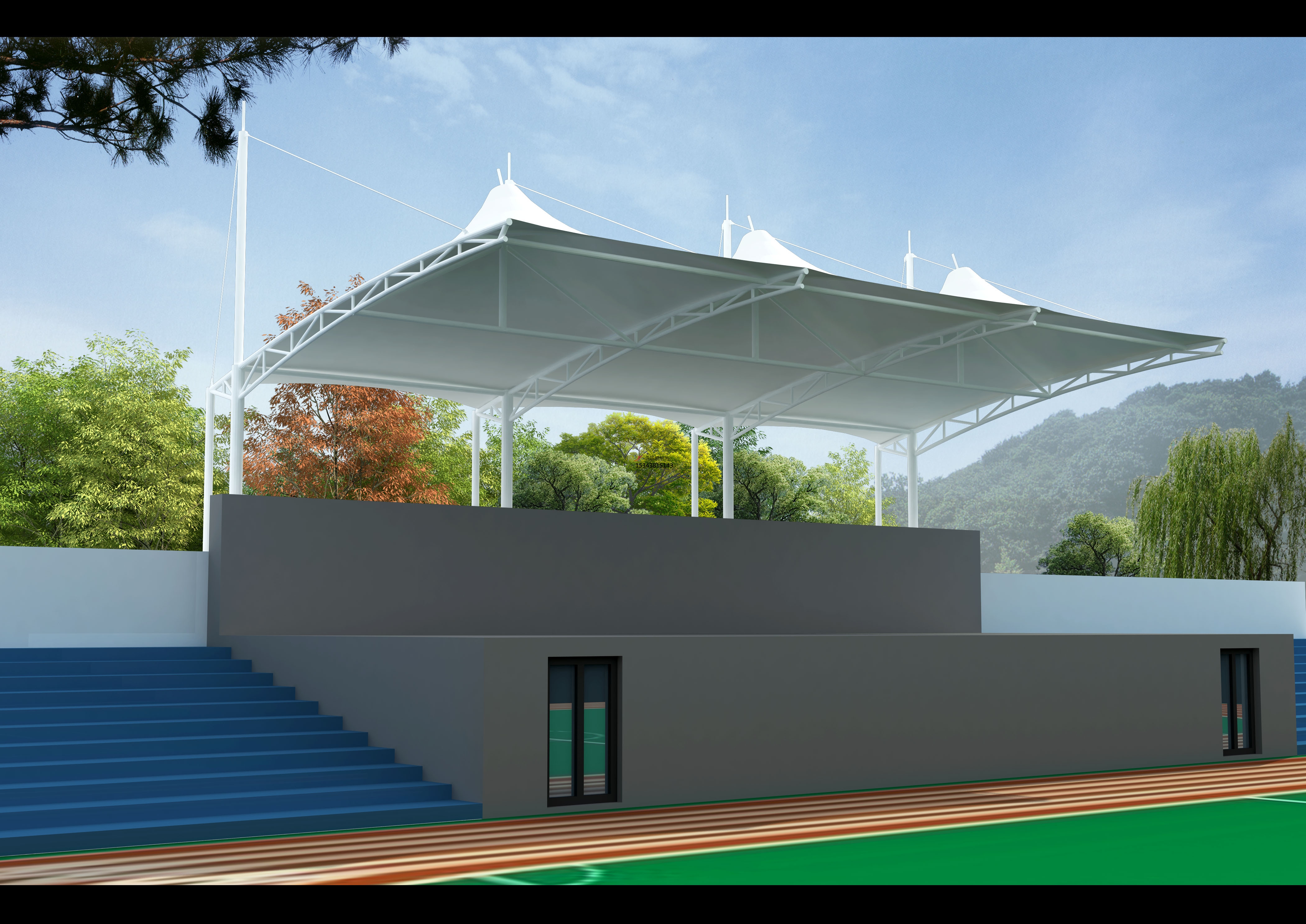 永和体育公园膜结构【看台雨棚】门球场案例