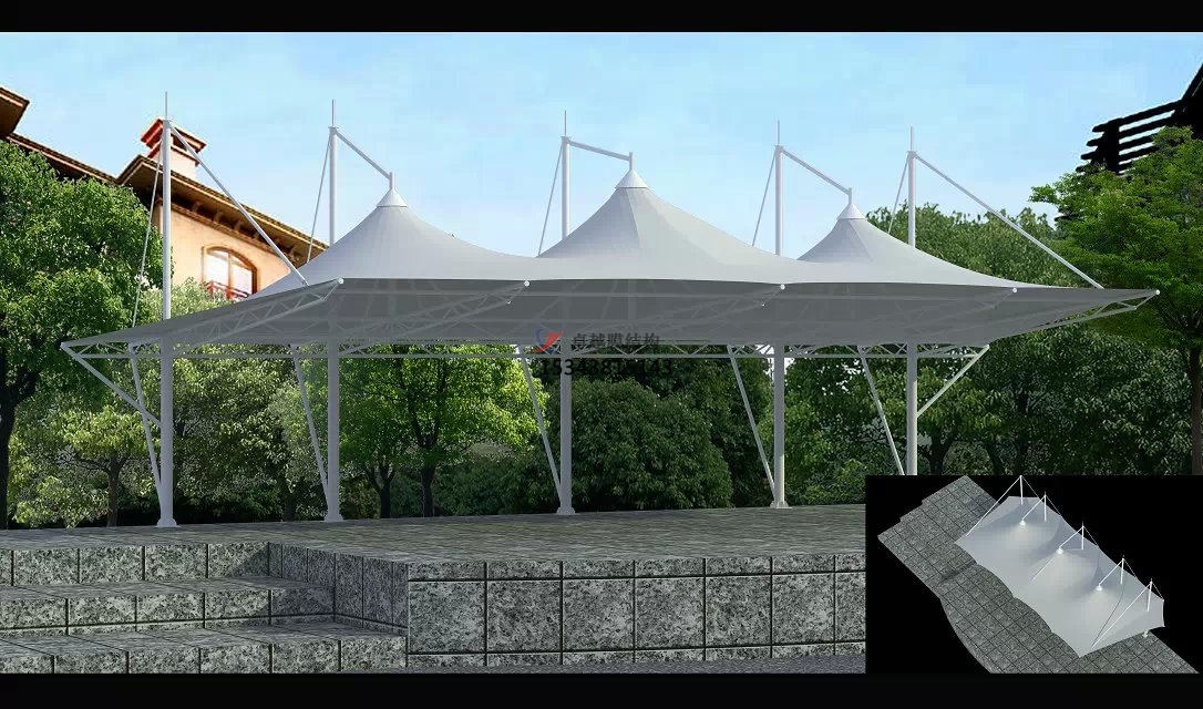 临县体育公园膜结构【看台雨棚】门球场案例