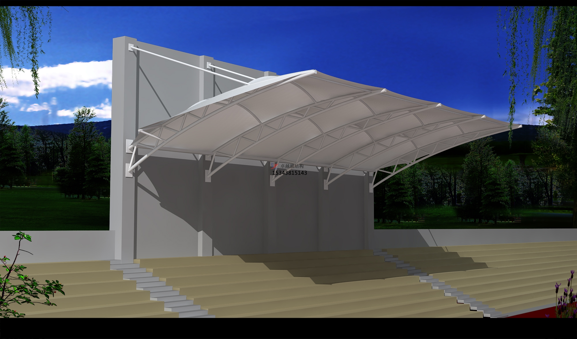安塞体育公园膜结构【看台雨棚】门球场案例