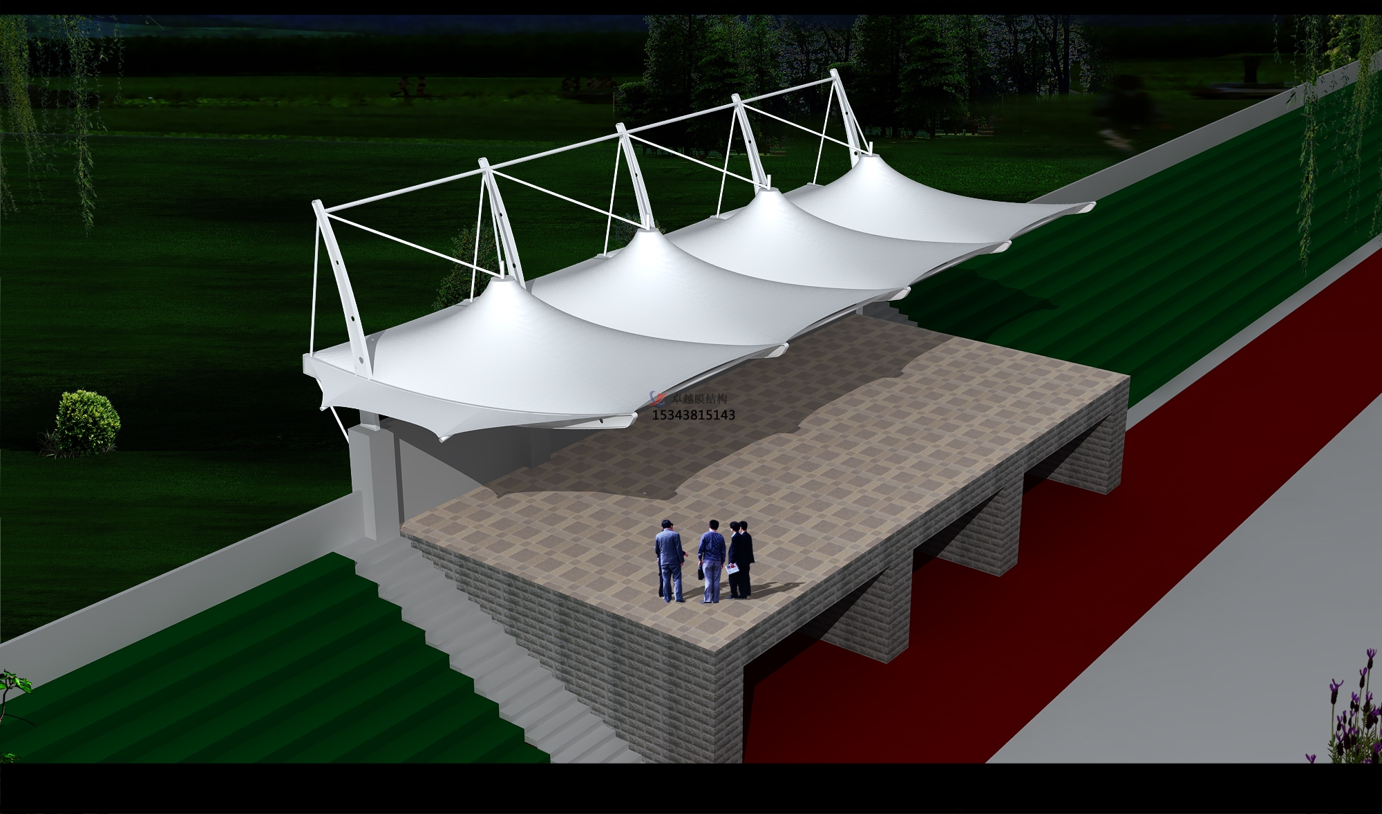 石泉体育公园膜结构【看台雨棚】门球场案例