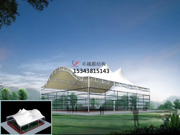 天津网球场膜结构顶盖/篮球场屋顶/门球场雨棚安装
