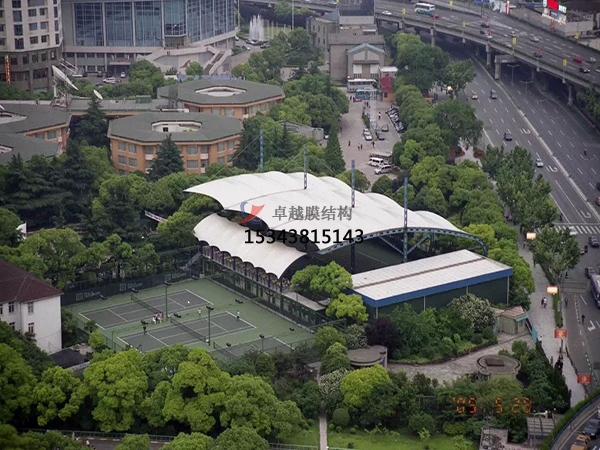 石家庄网球场膜结构顶盖/篮球场屋顶/门球场雨棚安装