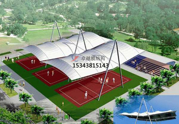 河北网球场膜结构顶盖/篮球场屋顶/门球场雨棚安装