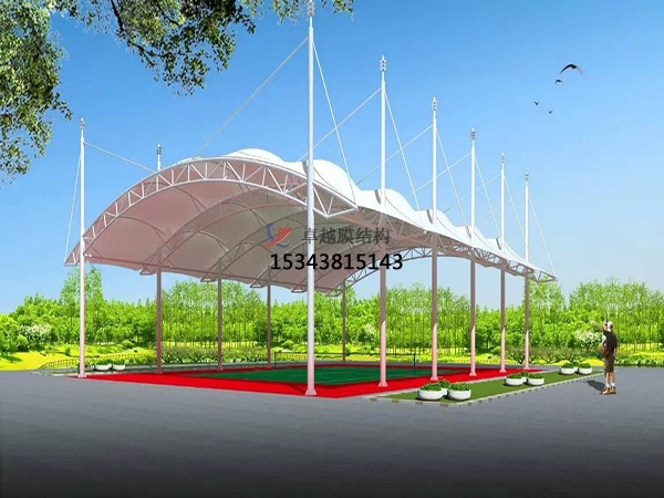 湖南网球场膜结构顶盖/篮球场屋顶/门球场雨棚安装