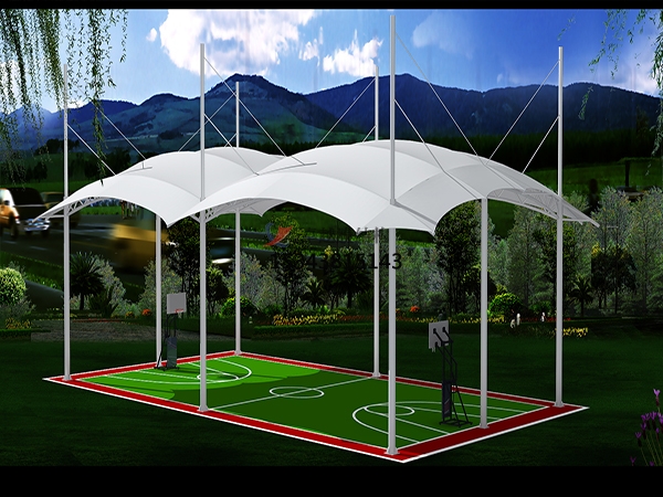 永州网球场膜结构顶盖/篮球场屋顶/门球场雨棚安装