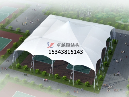 兰州网球场膜结构顶盖/篮球场屋顶/门球场雨棚安装