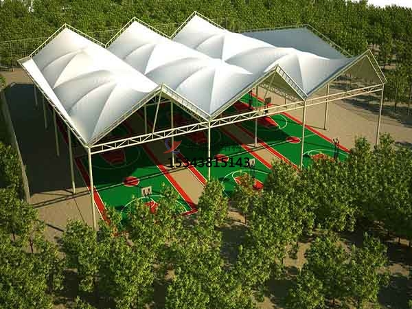 平凉网球场膜结构顶盖/篮球场屋顶/门球场雨棚安装