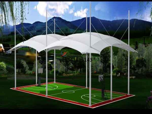 陇南网球场膜结构顶盖/篮球场屋顶/门球场雨棚安装