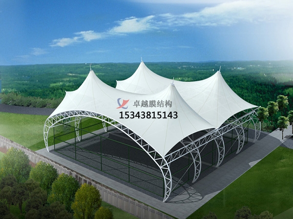 荆州网球场膜结构顶盖/篮球场屋顶/门球场雨棚安装