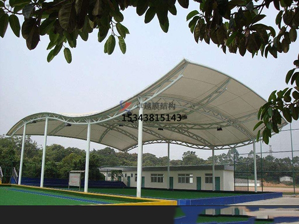 黄冈网球场膜结构顶盖/篮球场屋顶/门球场雨棚安装