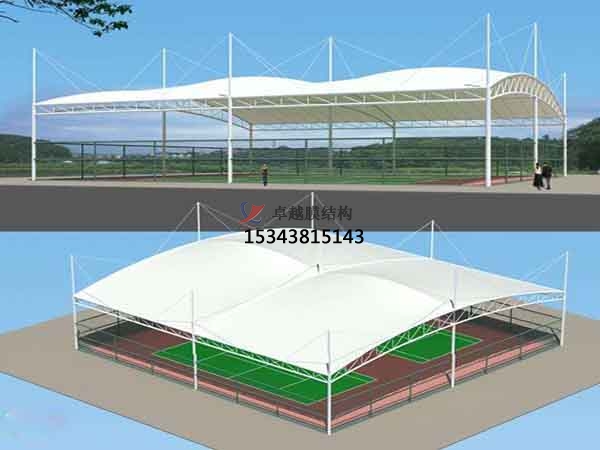 天水网球场膜结构顶盖/篮球场屋顶/门球场雨棚安装
