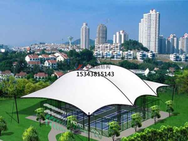 喀什网球场膜结构顶盖/篮球场屋顶/门球场雨棚安装