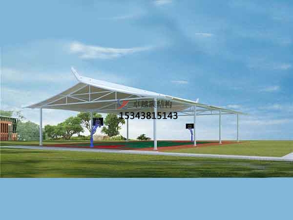 乌海网球场膜结构顶盖/篮球场屋顶/门球场雨棚安装