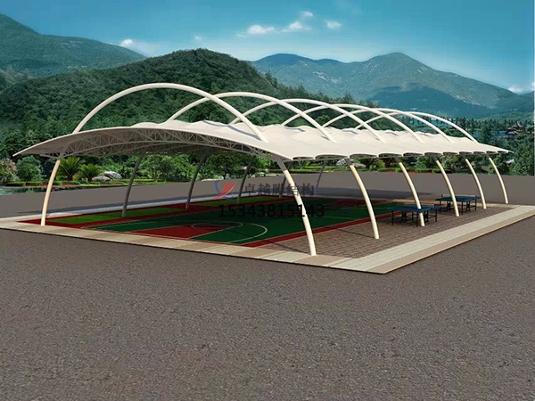 新疆网球场膜结构顶盖/篮球场屋顶/门球场雨棚安装