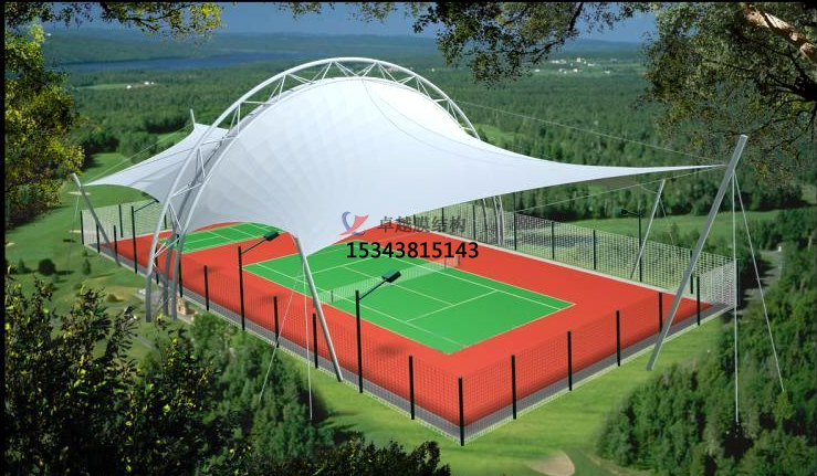 襄阳网球场膜结构顶盖/篮球场屋顶/门球场雨棚安装