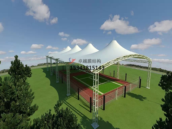 内蒙古网球场膜结构顶盖/篮球场屋顶/门球场雨棚安装