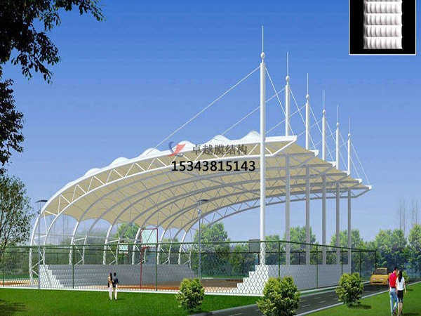 深圳网球场膜结构顶盖/篮球场屋顶/门球场雨棚安装