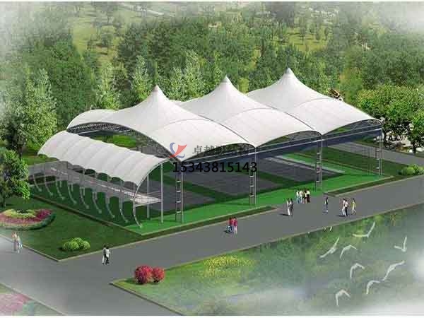 白山网球场膜结构顶盖/篮球场屋顶/门球场雨棚安装