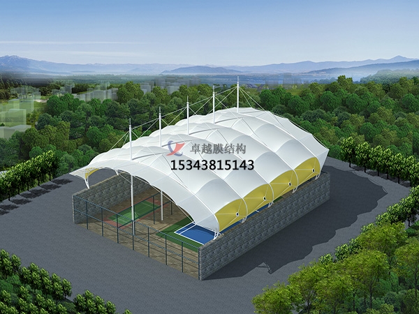 银川网球场膜结构顶盖/篮球场屋顶/门球场雨棚安装
