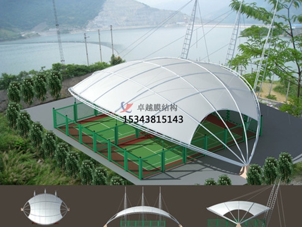 格尔木网球场膜结构顶盖/篮球场屋顶/门球场雨棚安装